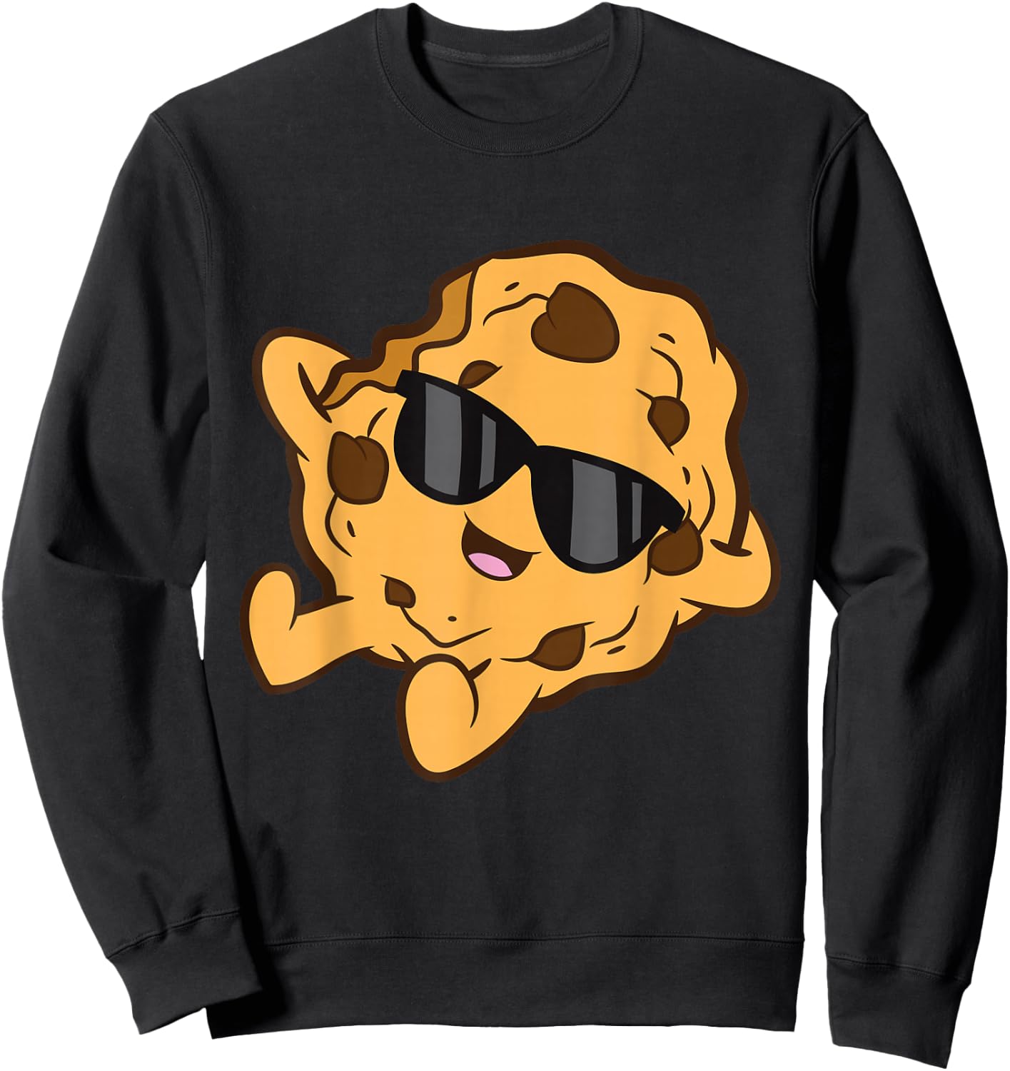 Cute Chocolate Chip Cookie For Cookie Lovers -Kids Black Kawaii Modern Graphic Small Sweatshirt - Sweatshirt | Black
