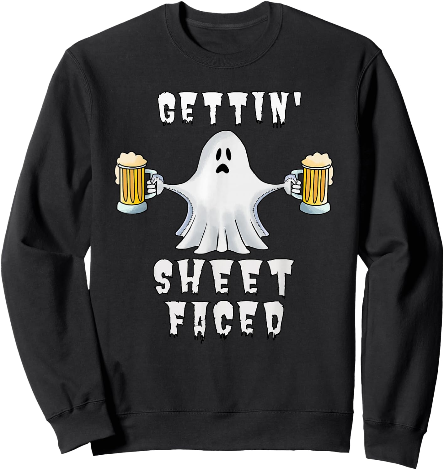 Halloween Boos Booze Beer Drinking Alcohol Ghost Sweatshirt - Sweatshirt | Black