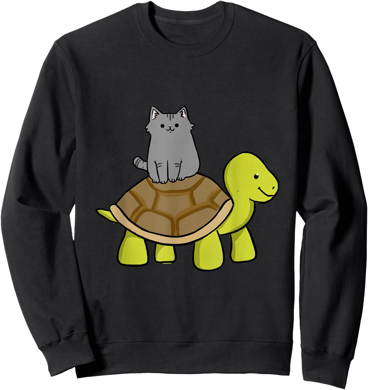 Cat Riding Turtle Cat Lover Gift Sweatshirt - Sweatshirt | Black
