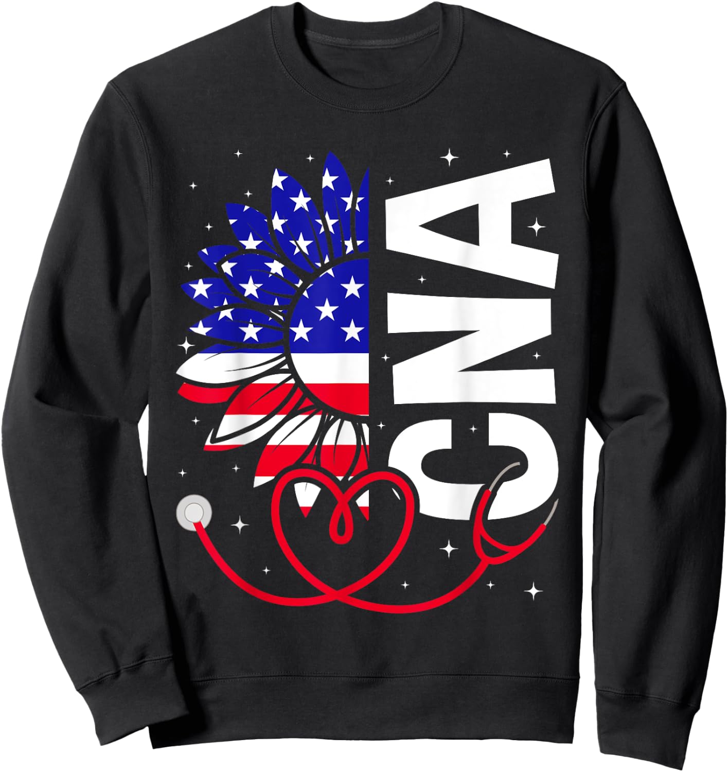 All American CNA Life American Flag Sunflower 4th Of July Sweatshirt - Sweatshirt | Black