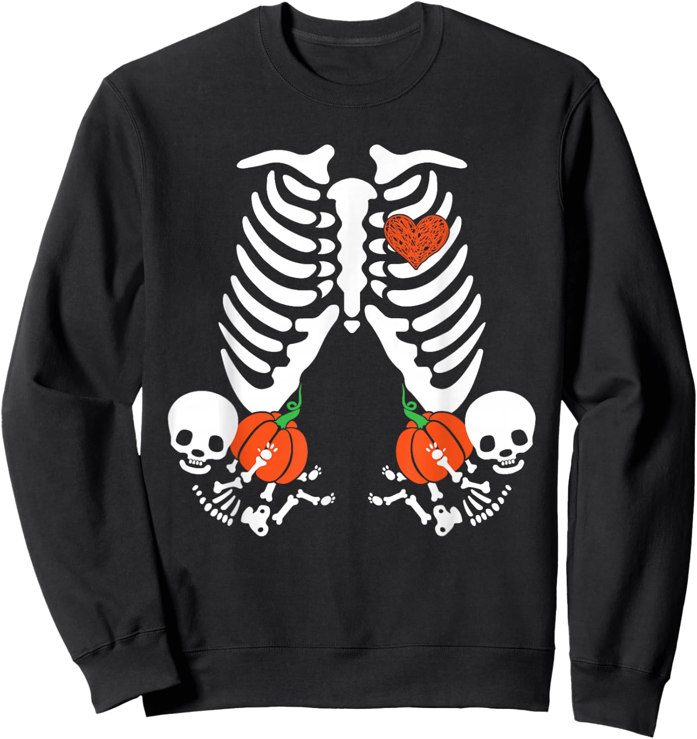 Pregnancy Announcement Skeleton Halloween Baby Pumpkin Twins Sweatshirt - Sweatshirt | Black