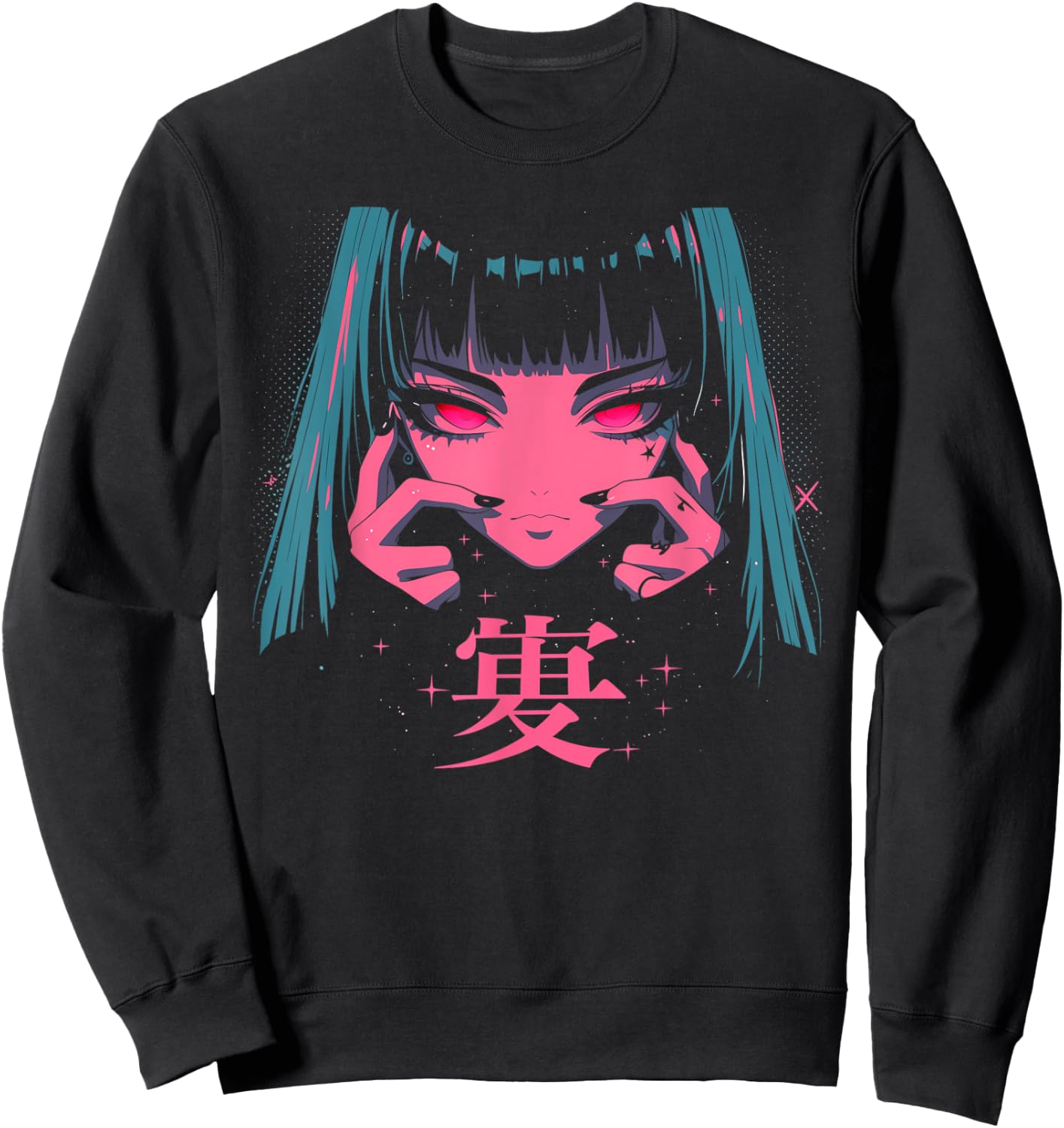 Goth Grunge Demon Anime Girl Waifu Horror Alt Aesthetic Sweatshirt - Sweatshirt | Black