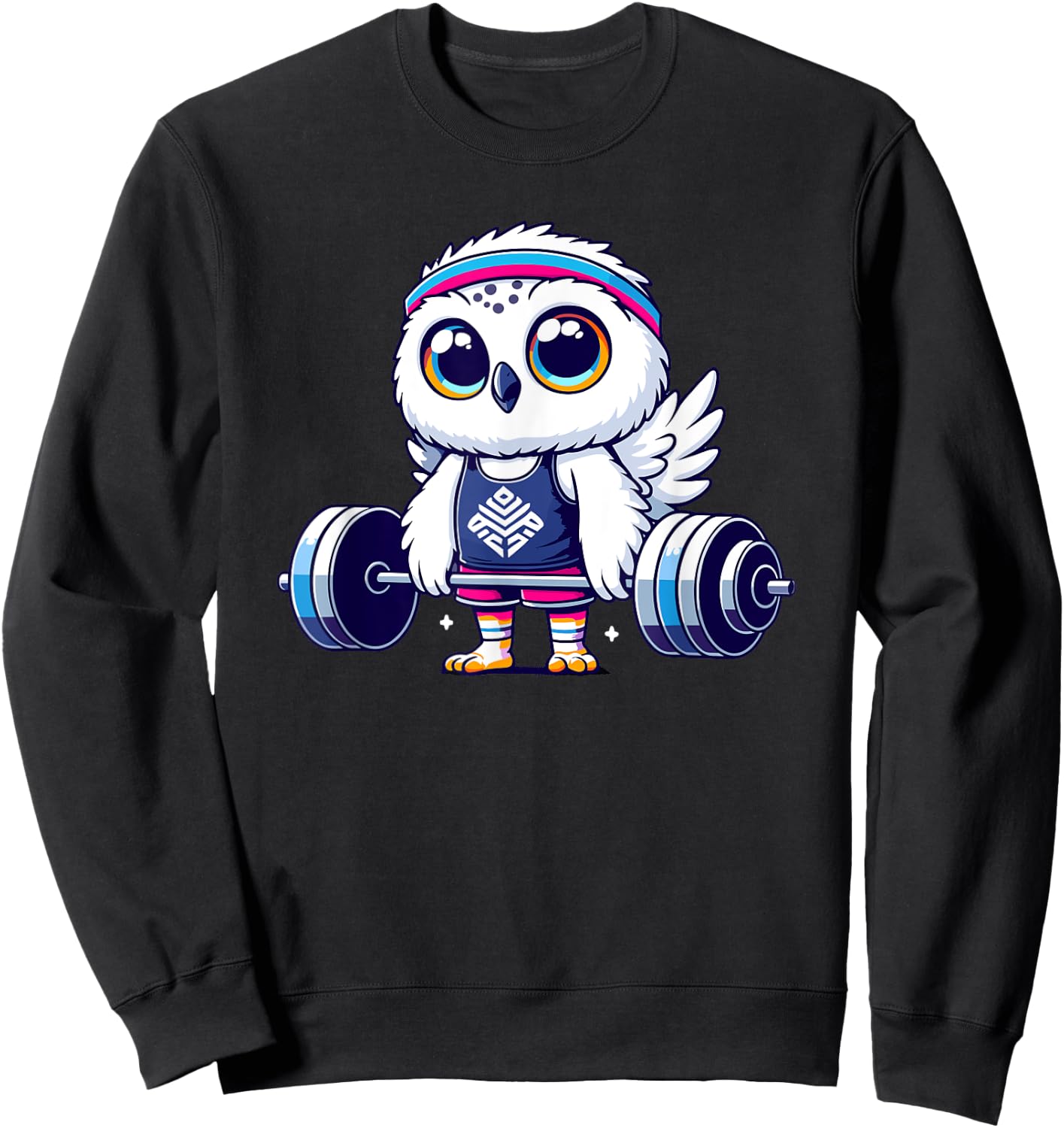Cute Snowy Owl Workout Barbell Fitness Lover Sweatshirt - Sweatshirt | Black