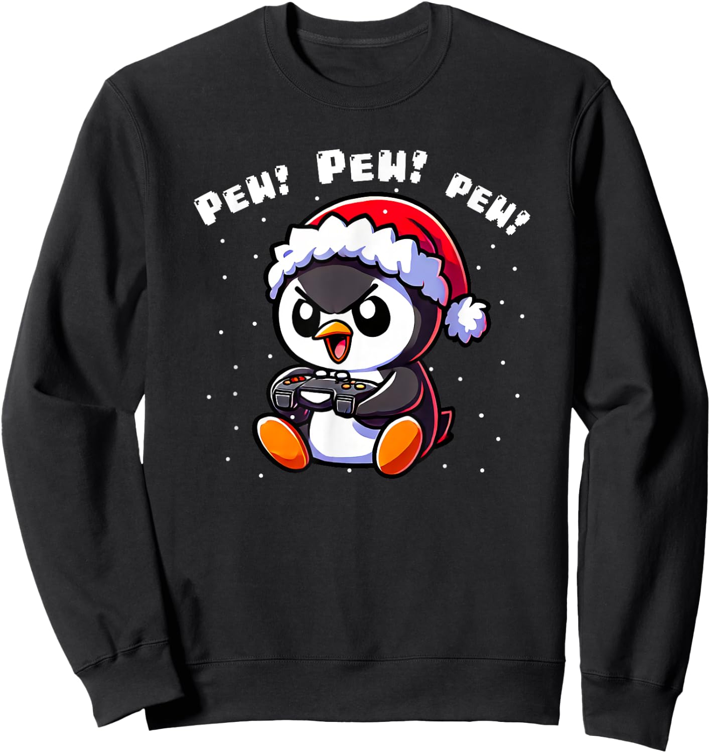 XmasByAxisone2024 Funny Penguin Gamer Pew Video Game Christmas Boys Kids Sweatshirt - Sweatshirt | Black