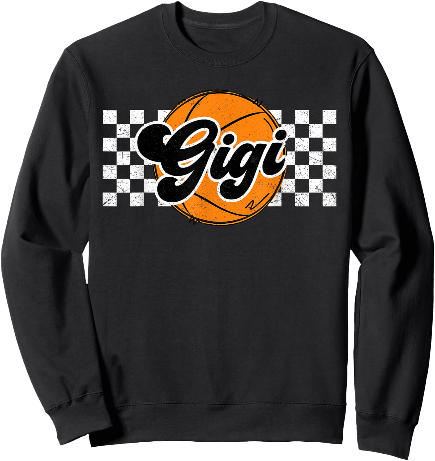 Basketball Gigi Retro Checkered Vintage Basketball Family Sweatshirt - Sweatshirt | Black