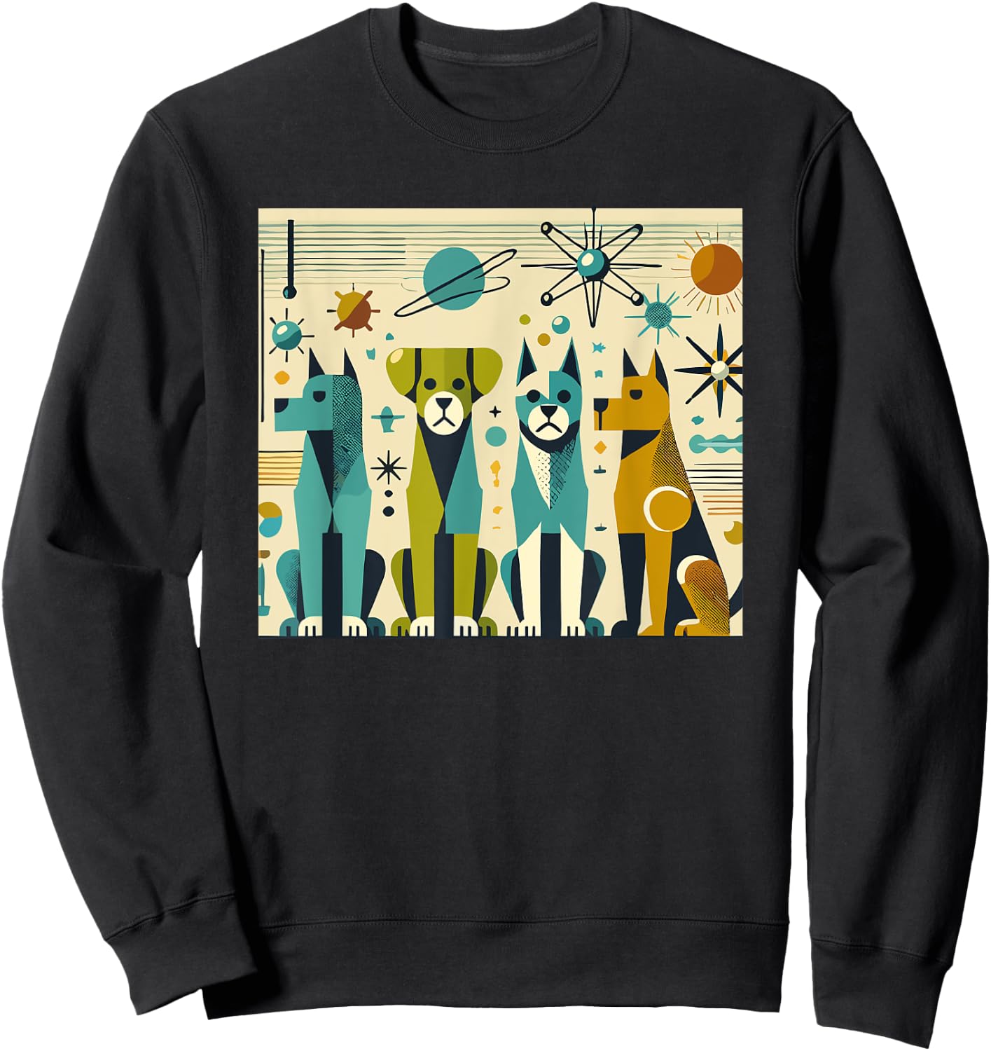 Mid Century Modern Dogs 50s 60s Retro Style Art Sweatshirt - Sweatshirt | Black