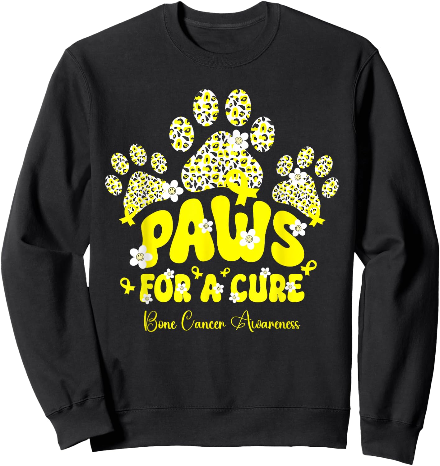 Paws For A Cure Bone Cancer Dog Paw Bone Cancer Awareness Women Kids Sweatshirt - Sweatshirt | Black