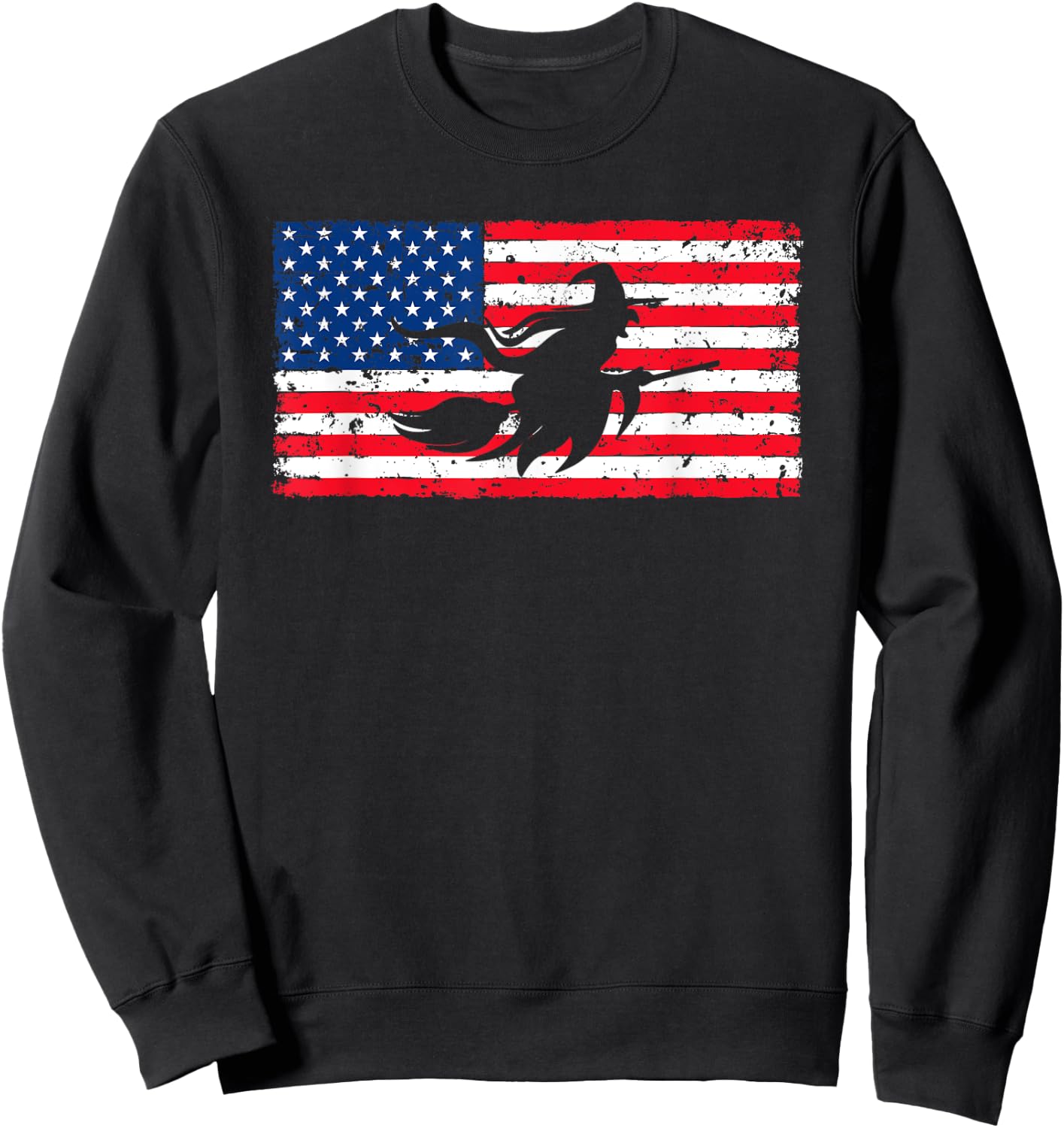 Witch American Flag July 4th USA Patriotic Halloween Kids Men Sweatshirt - Sweatshirt | Black