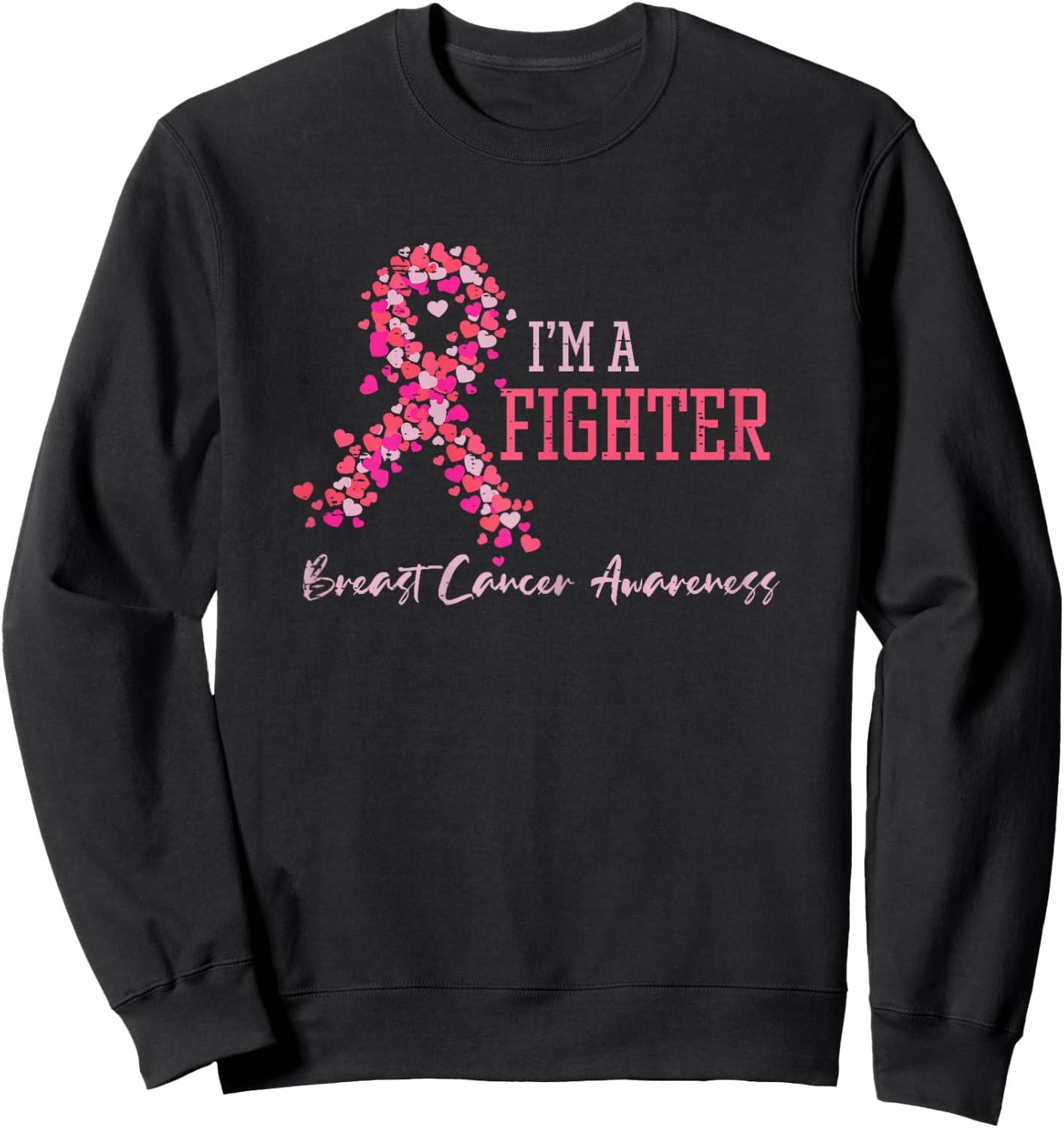 Fighter Pink Ribbon Hearts Breast Cancer Awareness Women Sweatshirt - Sweatshirt | Black