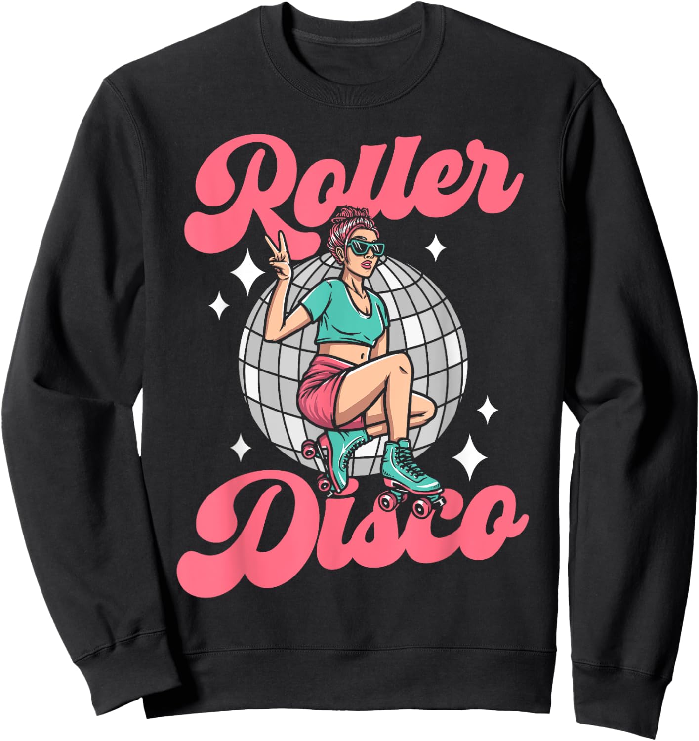 Cool Roller Skating Skate Girl 1970s Retro Roller Disco Sweatshirt - Sweatshirt | Black