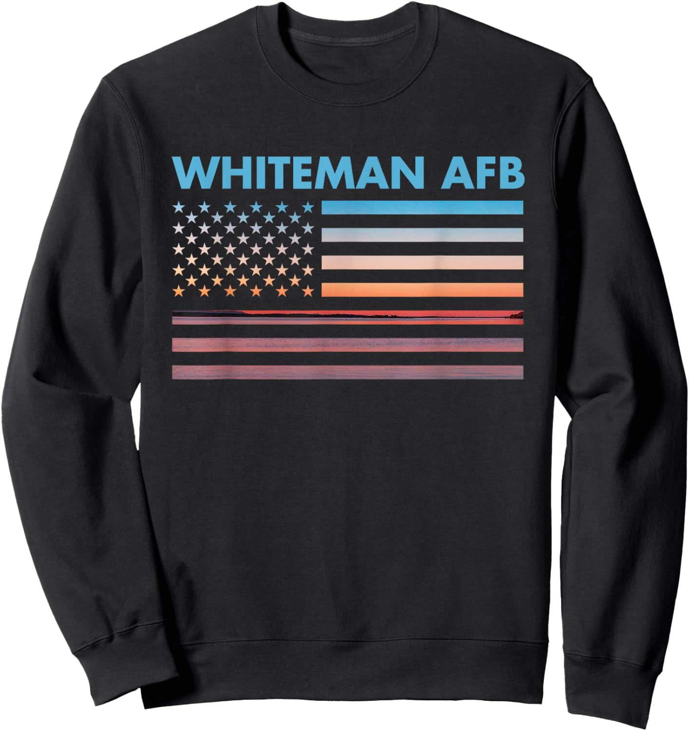 Vintage Sunset American Flag Whiteman AFB, Missouri Sweatshirt - Sweatshirt | Black
