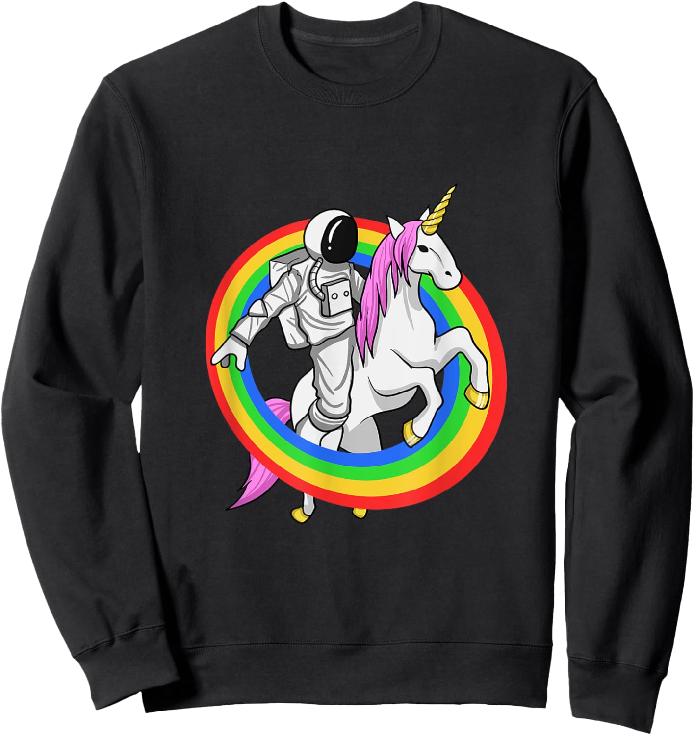 Astronaut Riding Unicorn Funny Space Galaxy Travel Sweatshirt - Sweatshirt | Black