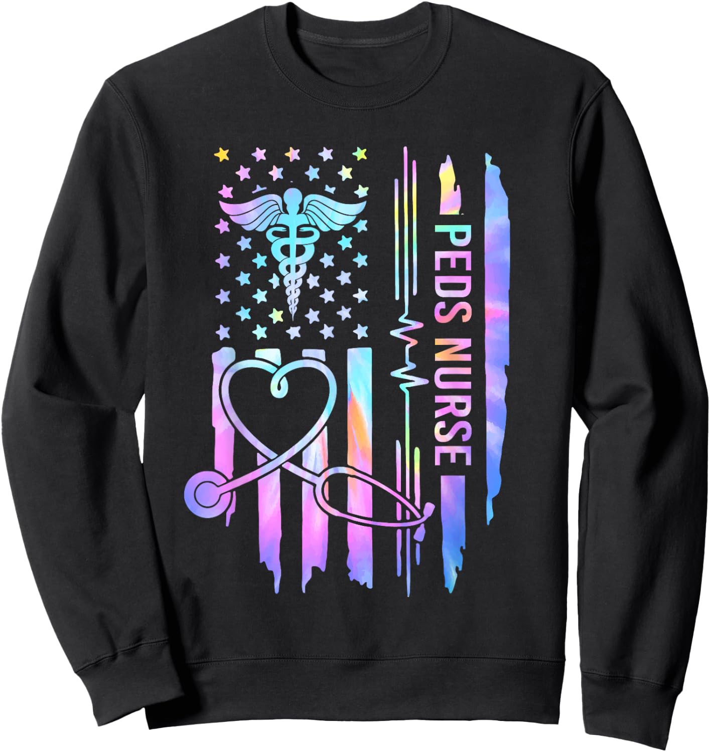 Pediatric Nurse PEDS Nursing Appreciation Pediatric USA Flag Sweatshirt - Sweatshirt | Black
