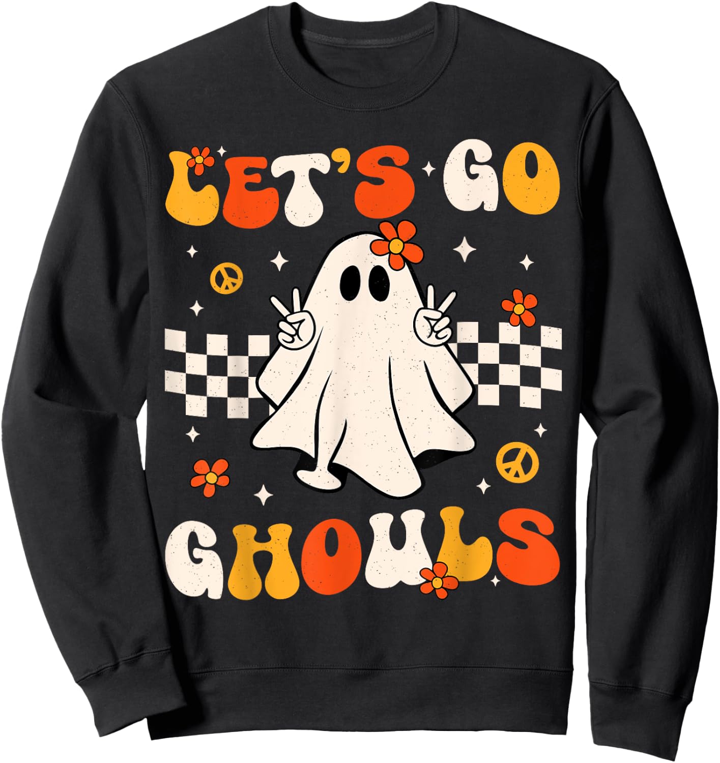 Groovy Lets Go Ghouls Ghost Halloween Costume Women Girl Kid Sweatshirt - Sweatshirt | Black