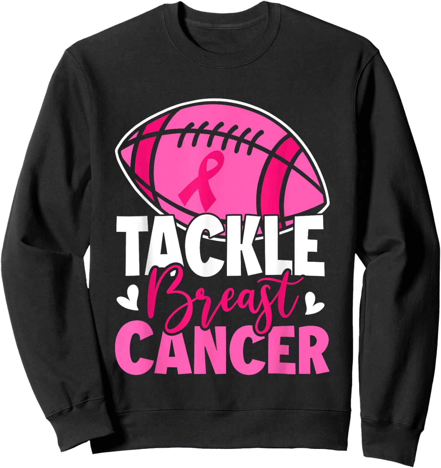 Football Breast Cancer Awareness Tackle Pink Ribbon Boy Kids Sweatshirt - Sweatshirt | Black