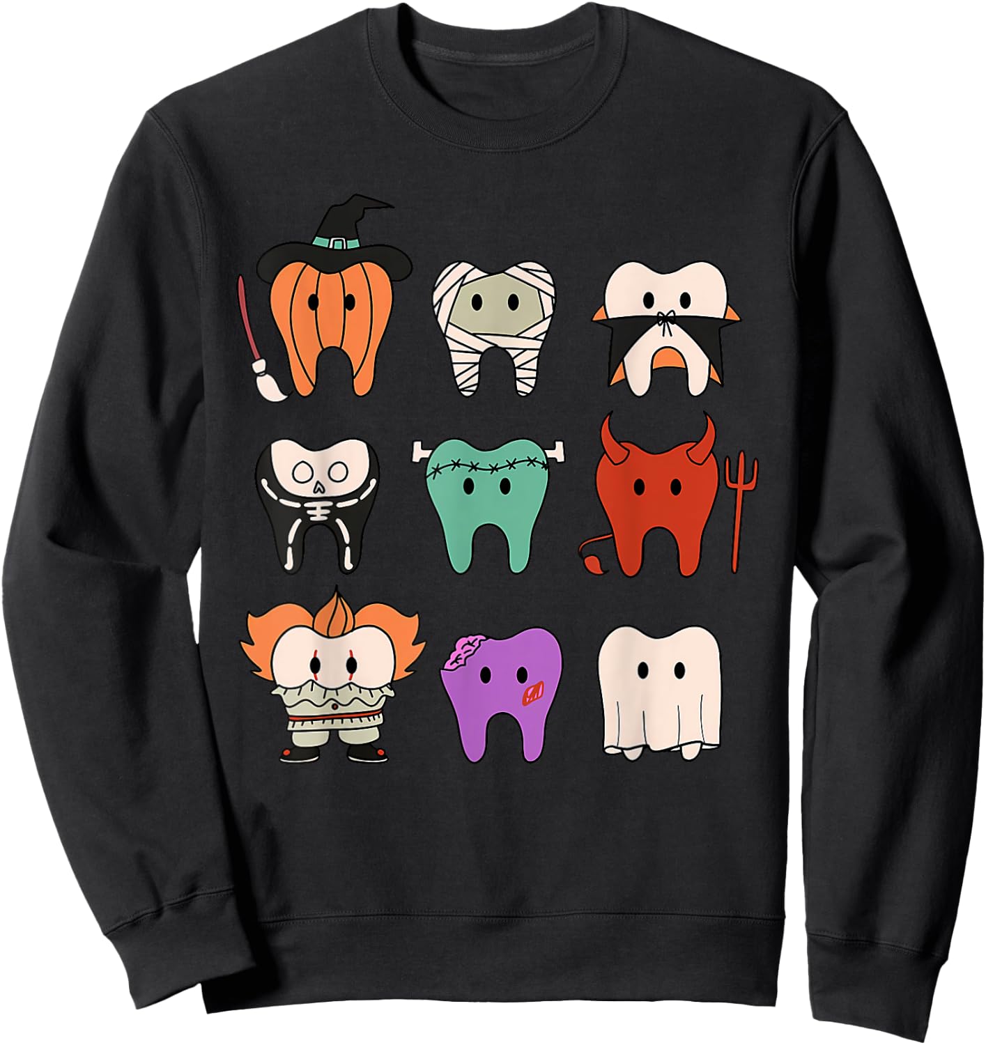 Funny Cute Dental Hygiene Monsters Teeth Squad Halloween Sweatshirt - Sweatshirt | Black