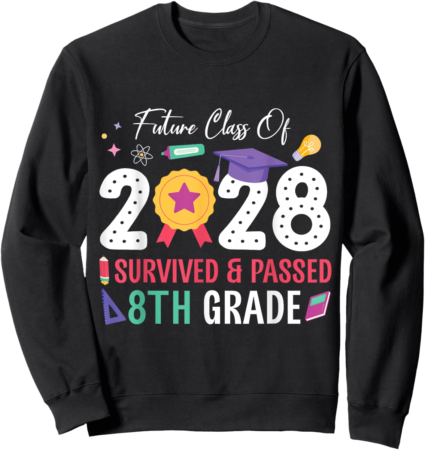 Future Class Of 2028 Student I Survived And Passed 8th Grade Sweatshirt - Sweatshirt | Black