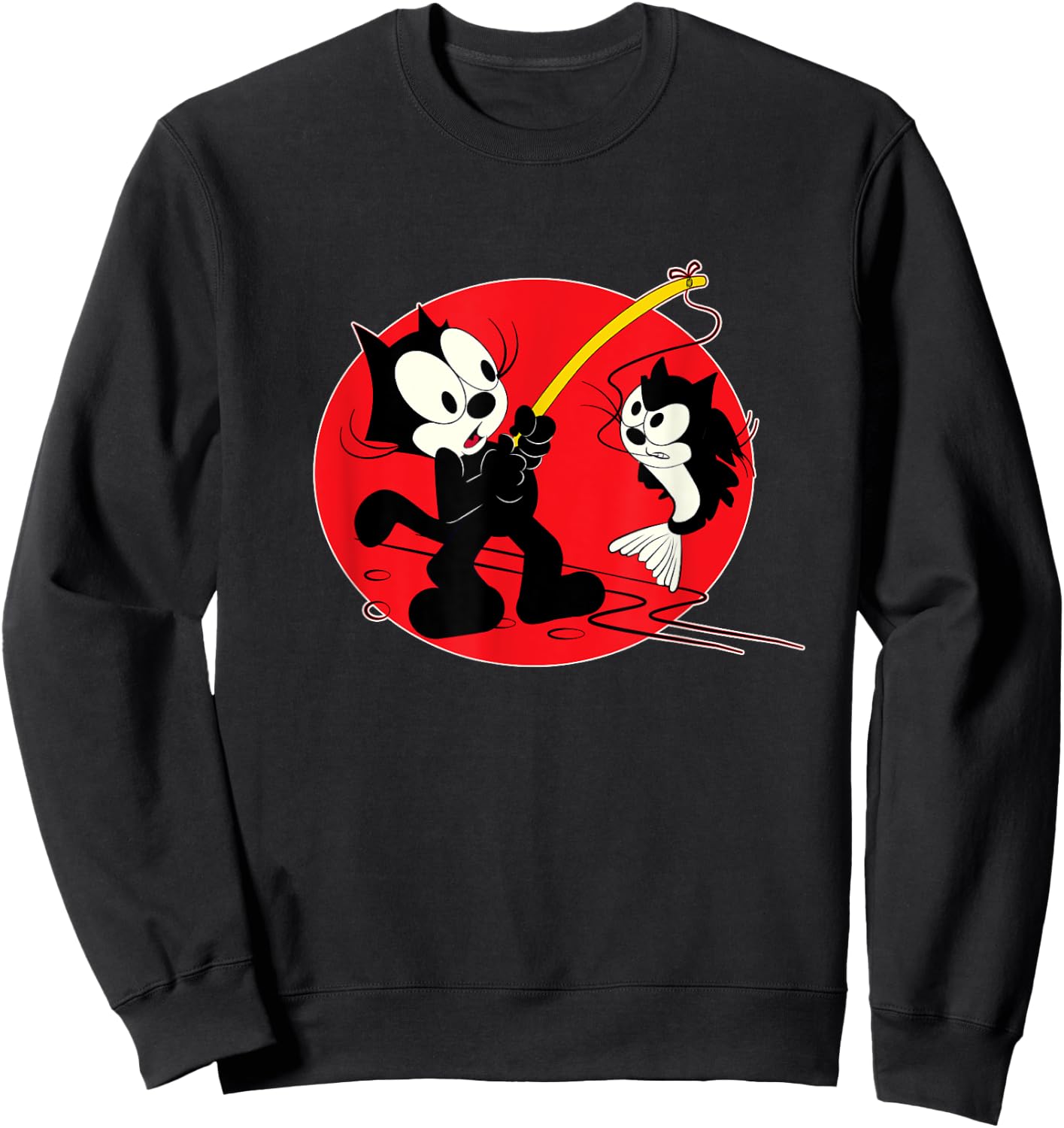 Felix Cat Cartoon Fishing Cat Fish Looks Like Felix Vintage Men Women Girls Kids Sweatshirt - Sweatshirt | Black