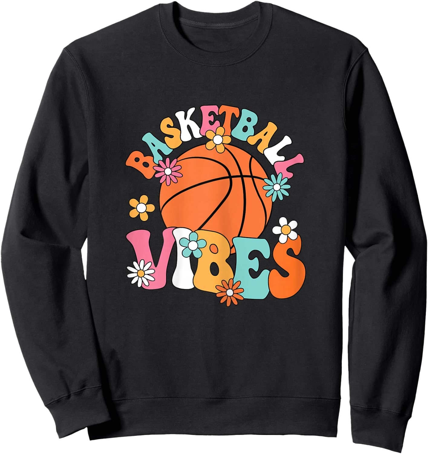 Basketball Vibes Basketball Player Groovy Women Girls Kids Sweatshirt - Sweatshirt | Black