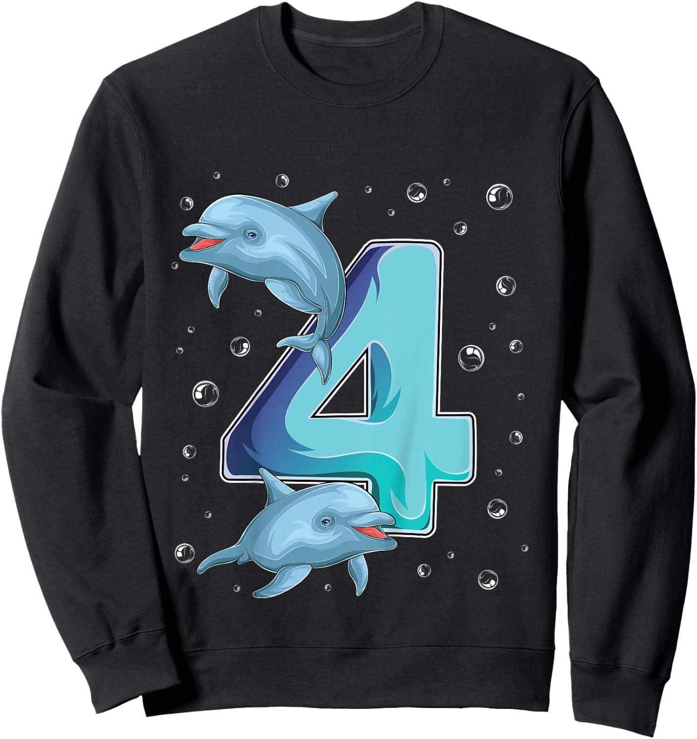 4 Year Old Dolphin 4th Birthday Girl Party Dolphin Lover Sweatshirt - Sweatshirt | Black