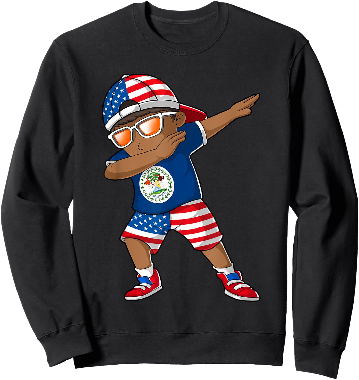 Half American Half Belizean Boy Kid Belize Flag Patriotic Sweatshirt - Sweatshirt | Black