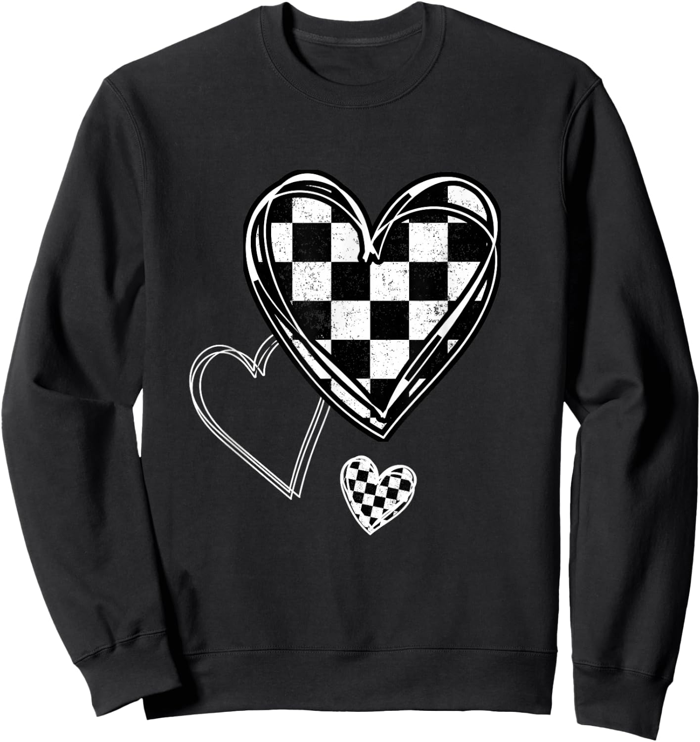 Race Car Checker Flag Racing Heart Auto Racer Sweatshirt - Sweatshirt | Black
