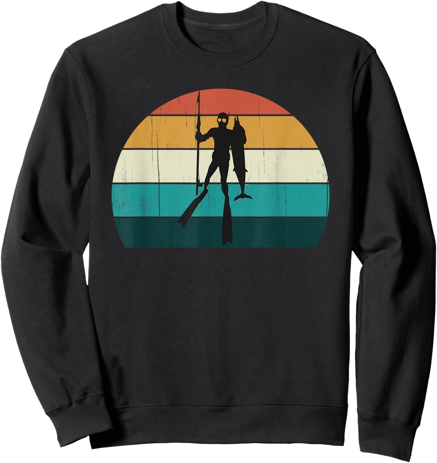 Retro Spearfishing Diver: Vintage Fisherman / Fishing Diving Sweatshirt - Sweatshirt | Black