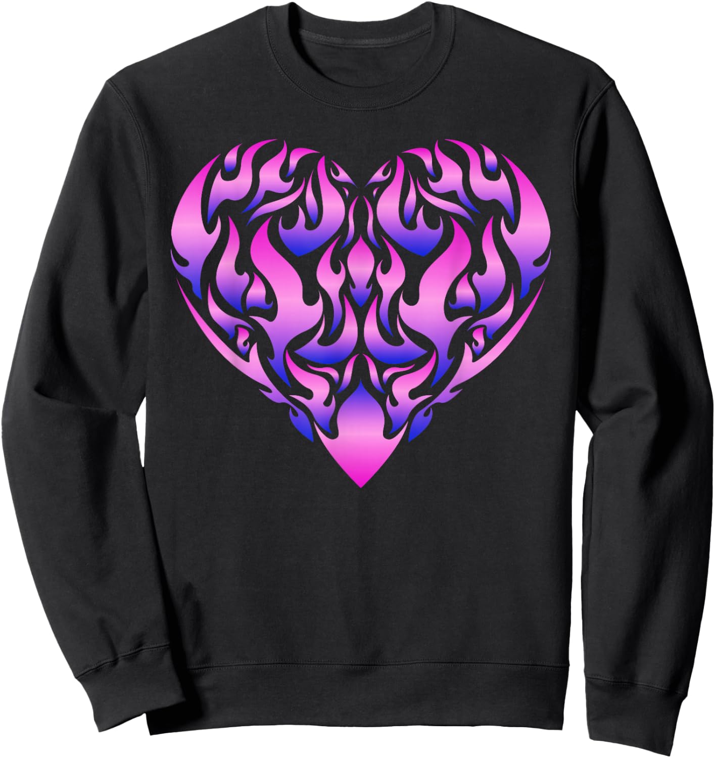 Aesthetic Flaming Heart Purple Pink Fire Flame Lovers Sweatshirt - Sweatshirt | Black