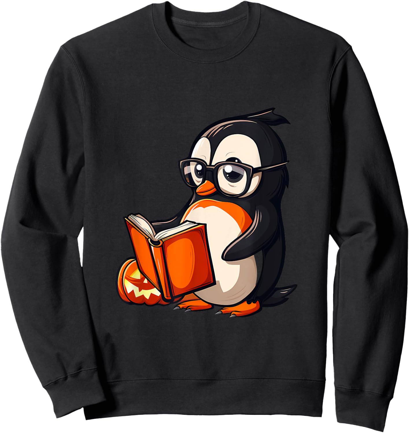 Penguin Halloween Costume Reading Pumpkin Witchcraft Sweatshirt - Sweatshirt | Black