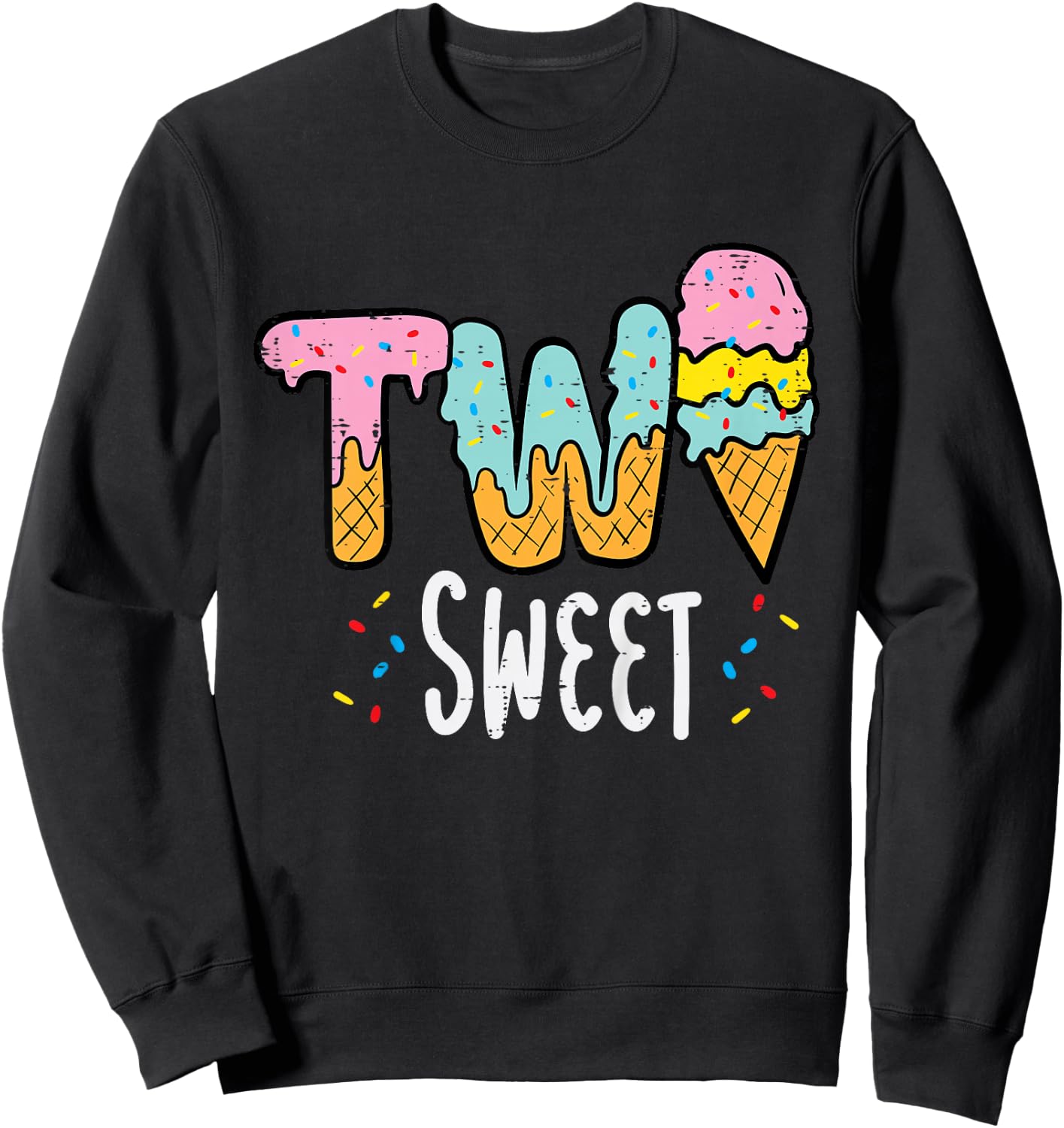 2nd Birthday Ice Cream Two Sweet Girls Boys Kids Toddler Sweatshirt - Sweatshirt | Black