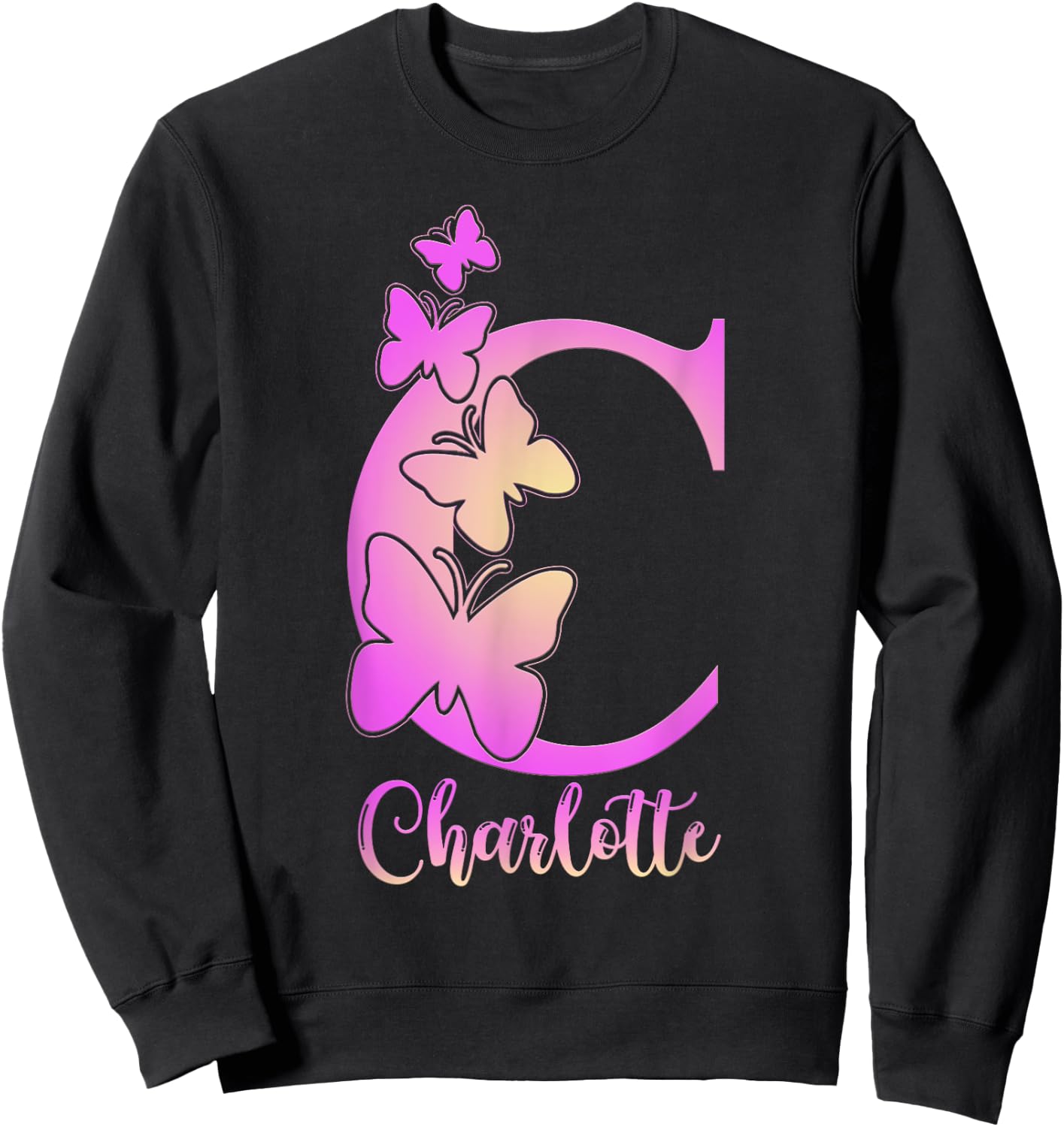 Charlotte, cute personalized butterfly custom kid girls name Sweatshirt - Sweatshirt | Black