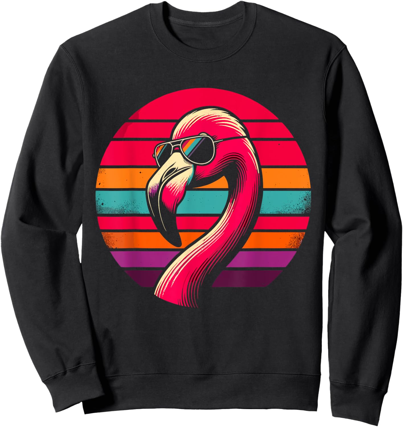 Retro Flamingo with Sunglasses Sweatshirt - Sweatshirt | Black