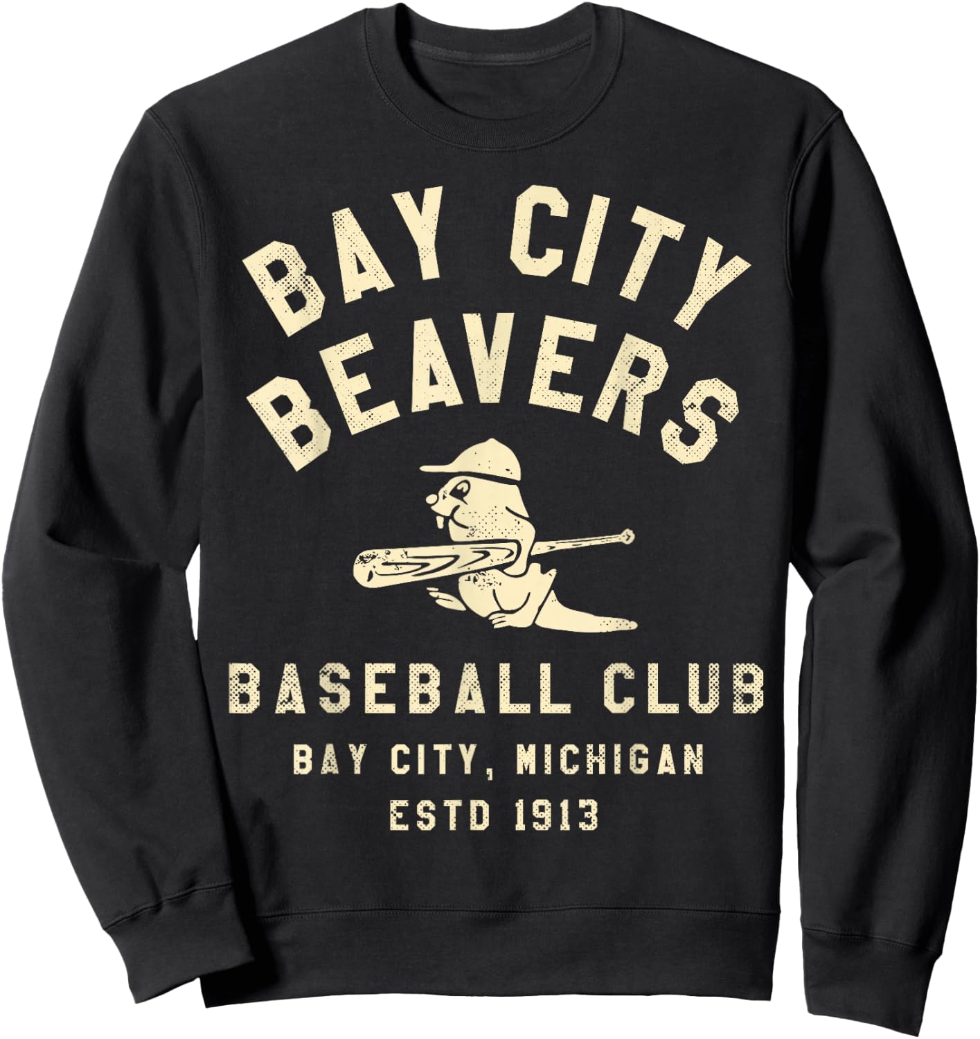 Bay City Beavers Michigan Vintage Defunct Baseball Sweatshirt - Sweatshirt | Black