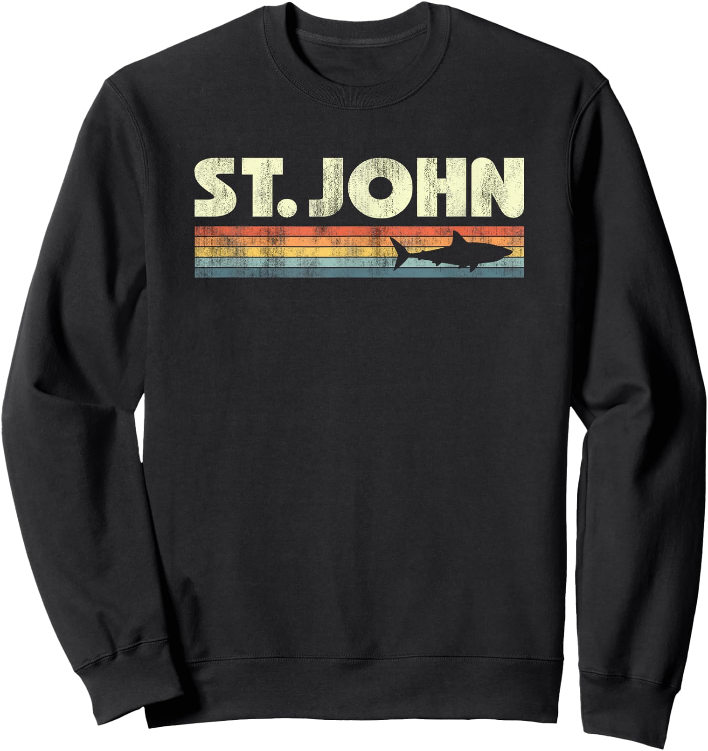 Retro St John USVI Shark Vintage Souvenir Boys Girls Sweatshirt - Sweatshirt | Black