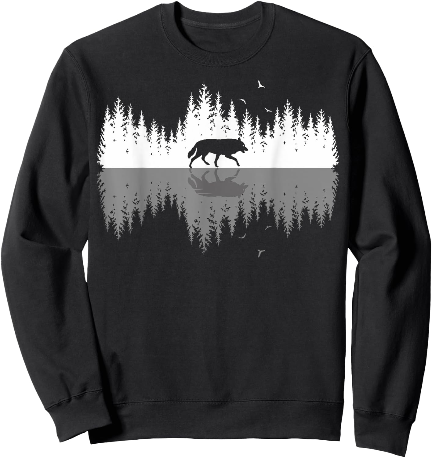 Trees Reflection Wolf Wildlife Forest Nature Animal Outdoor Sweatshirt - Sweatshirt | Black