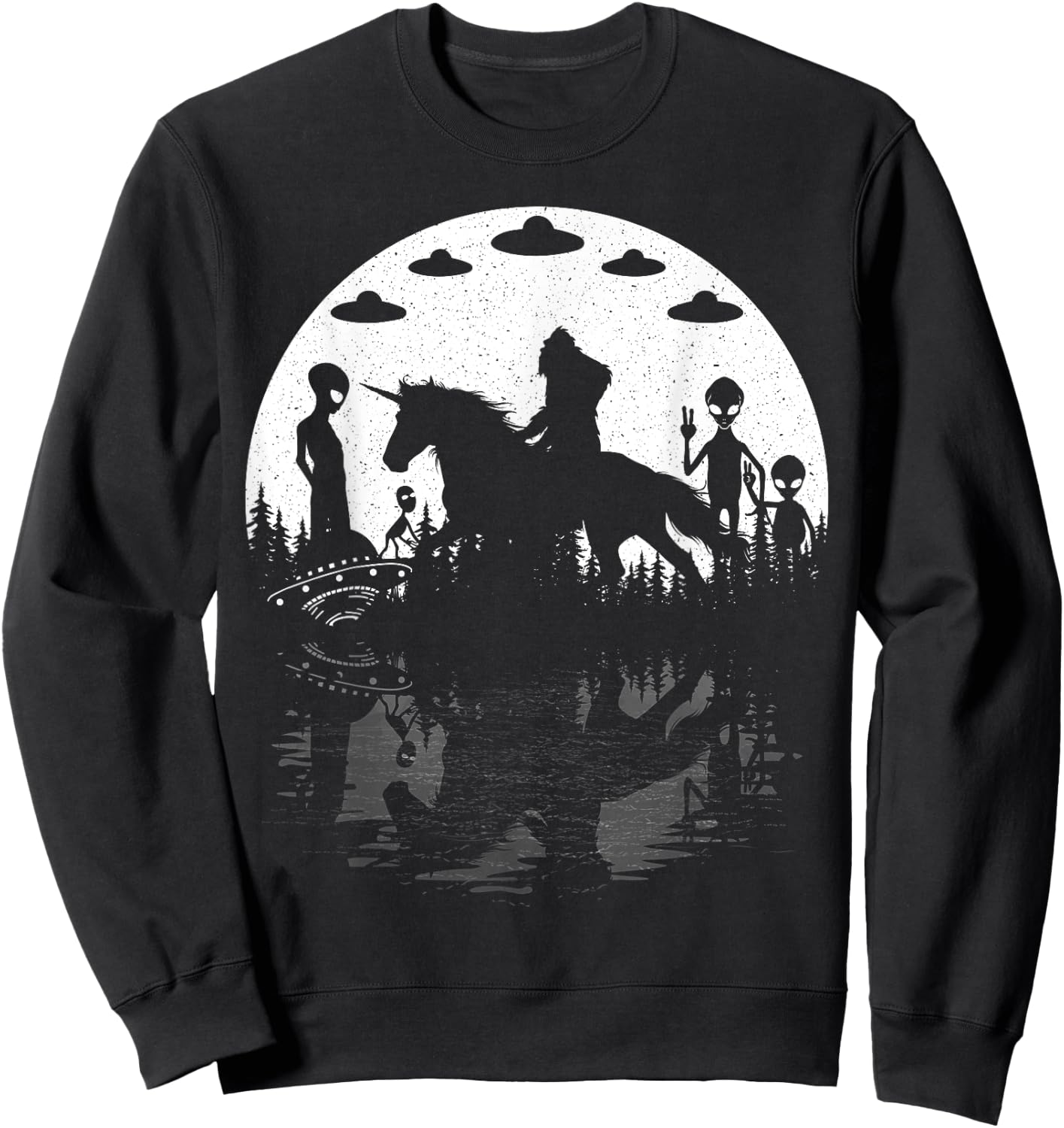 Bigfoot Riding Unicorn! Funny Sasquatch Ufo Cryptid Aliens Sweatshirt - Sweatshirt | Black
