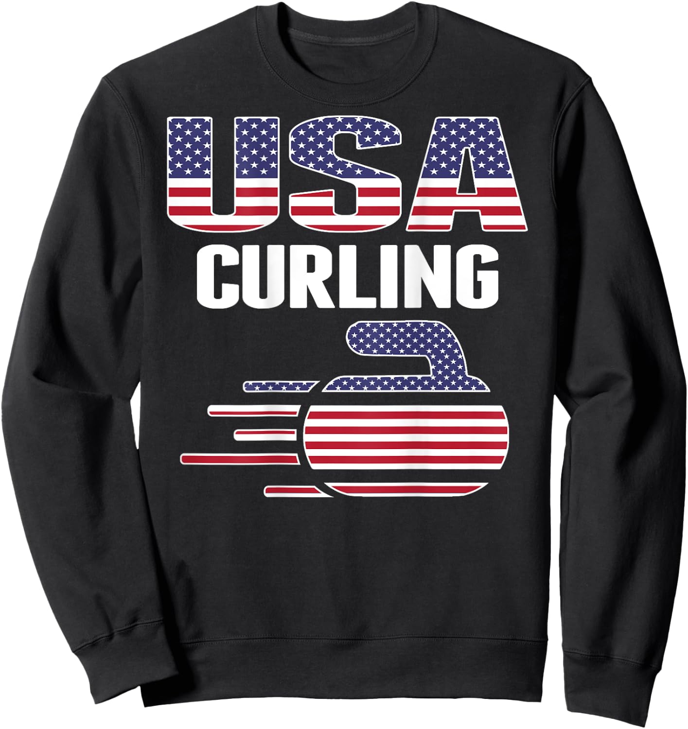 USA Team Curling Rock Jersey American Flag Winter Sport Gift Kids Men Sweatshirt - Sweatshirt | Black