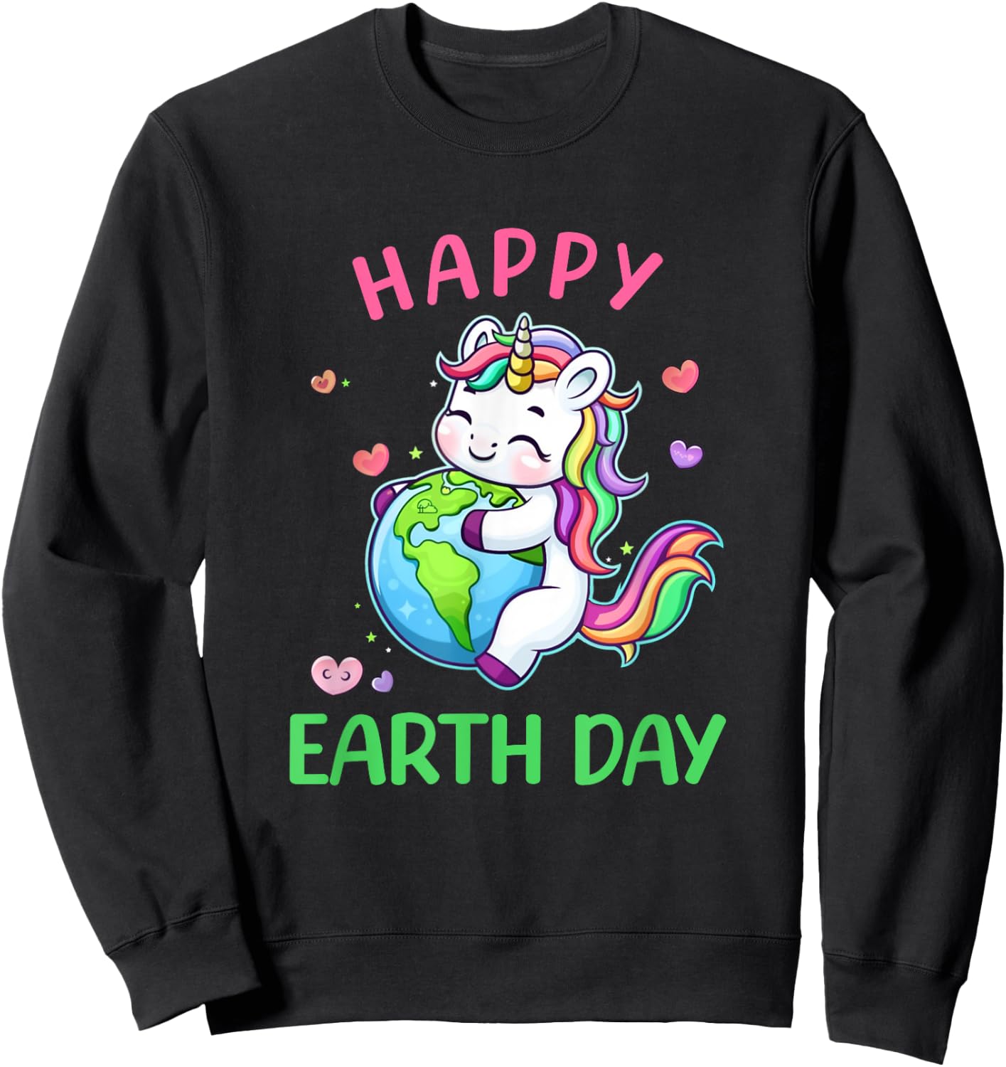 Cute Unicorn Happy Earth Day Groovy Women Girls Kids Sweatshirt - Sweatshirt | Black