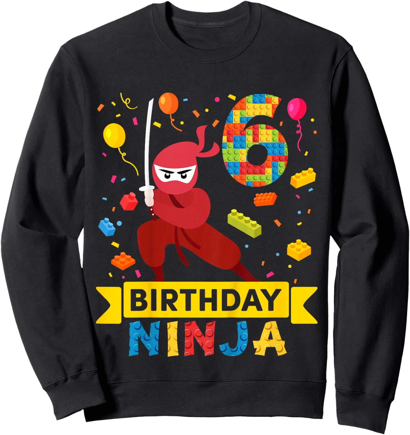 Kids 6 Year Old Building Blocks Ninja 6th Birthday Boy Sweatshirt - Sweatshirt | Black