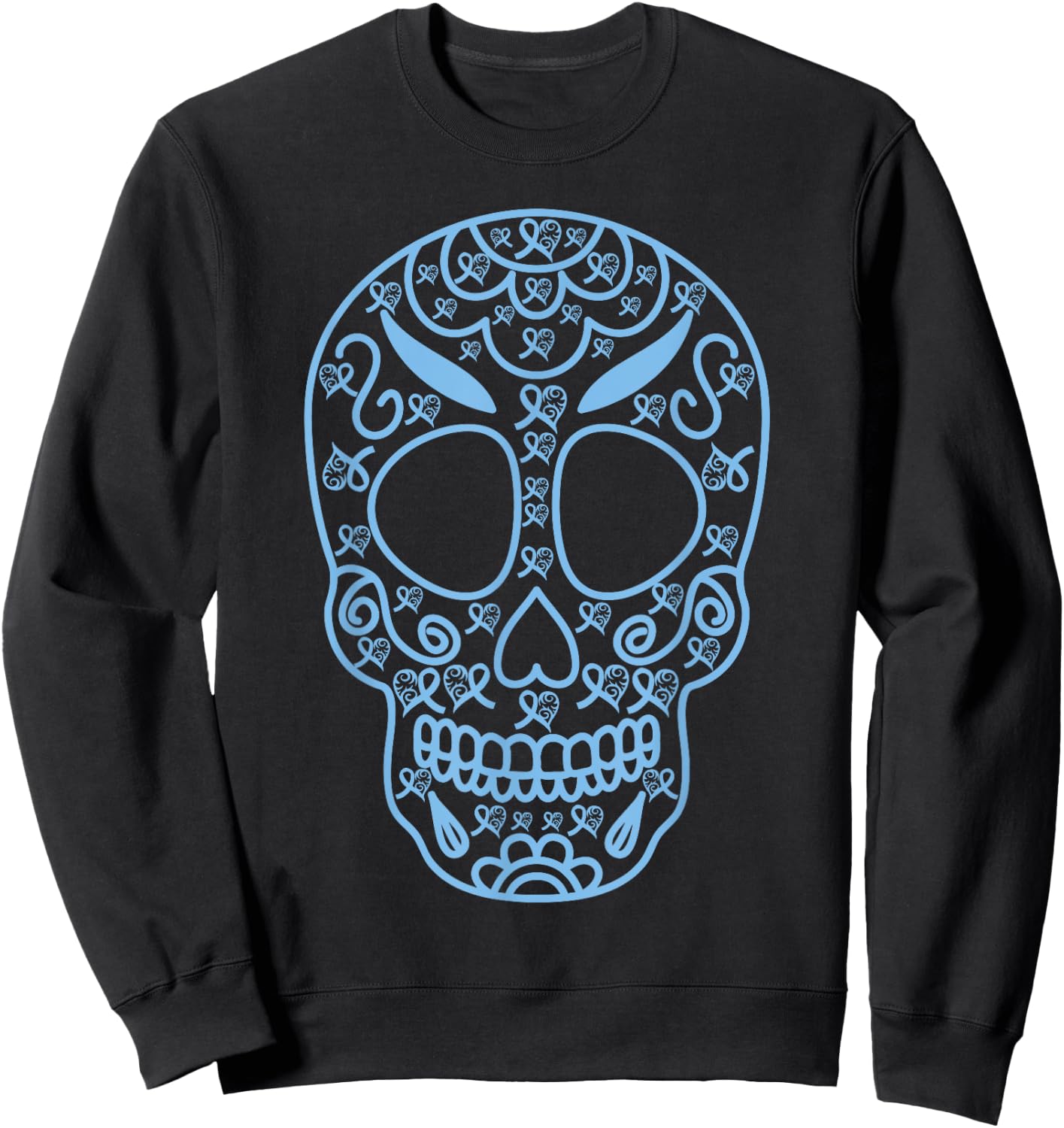 Sugar Skull Light Blue Ribbon Prostate cancer awareness supp Sweatshirt - Sweatshirt | Black