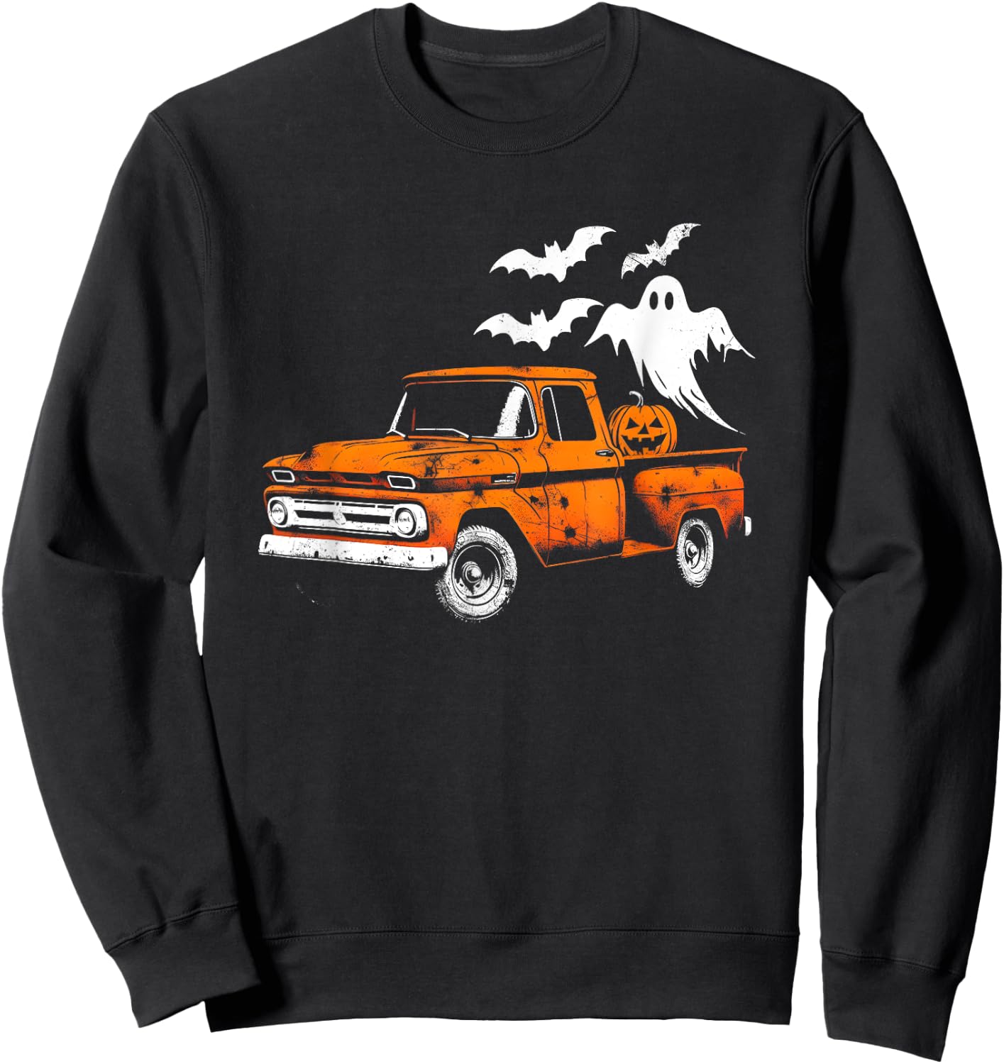 Jack O' Lantern Pickup Truck - Creepy Ghosts Halloween Lover Sweatshirt - Sweatshirt | Black