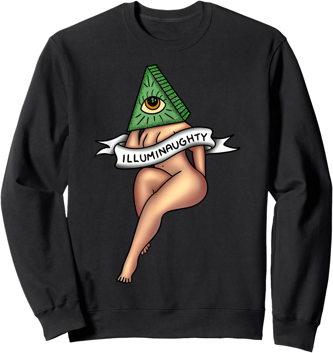 Sexy Girl x Illuminaughty x Illuminati Occult Tattoo Flash Sweatshirt - Sweatshirt | Black