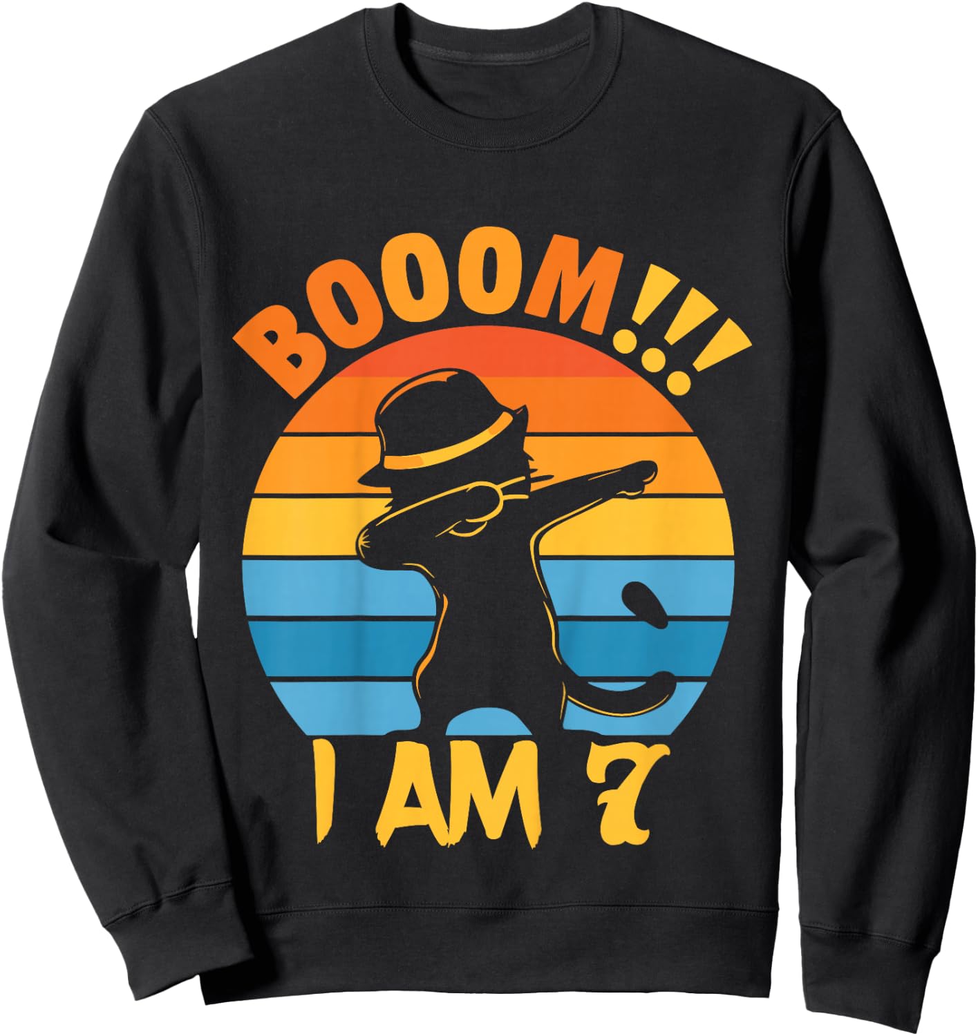Kids 7th Birthday Cat Dabbing 7 Year Old Birthday Boy Girl Sweatshirt - Sweatshirt | Black