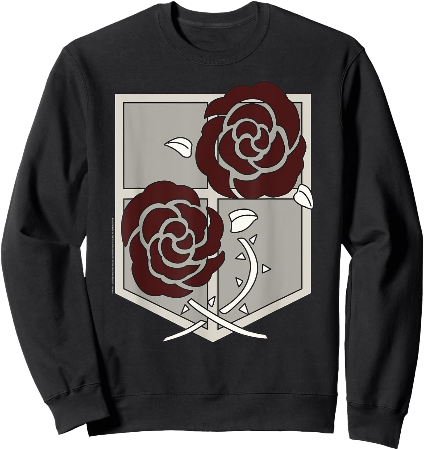 Attack on Titans Garrison Shield with Roses AOT Anime Sweatshirt - Sweatshirt | Black