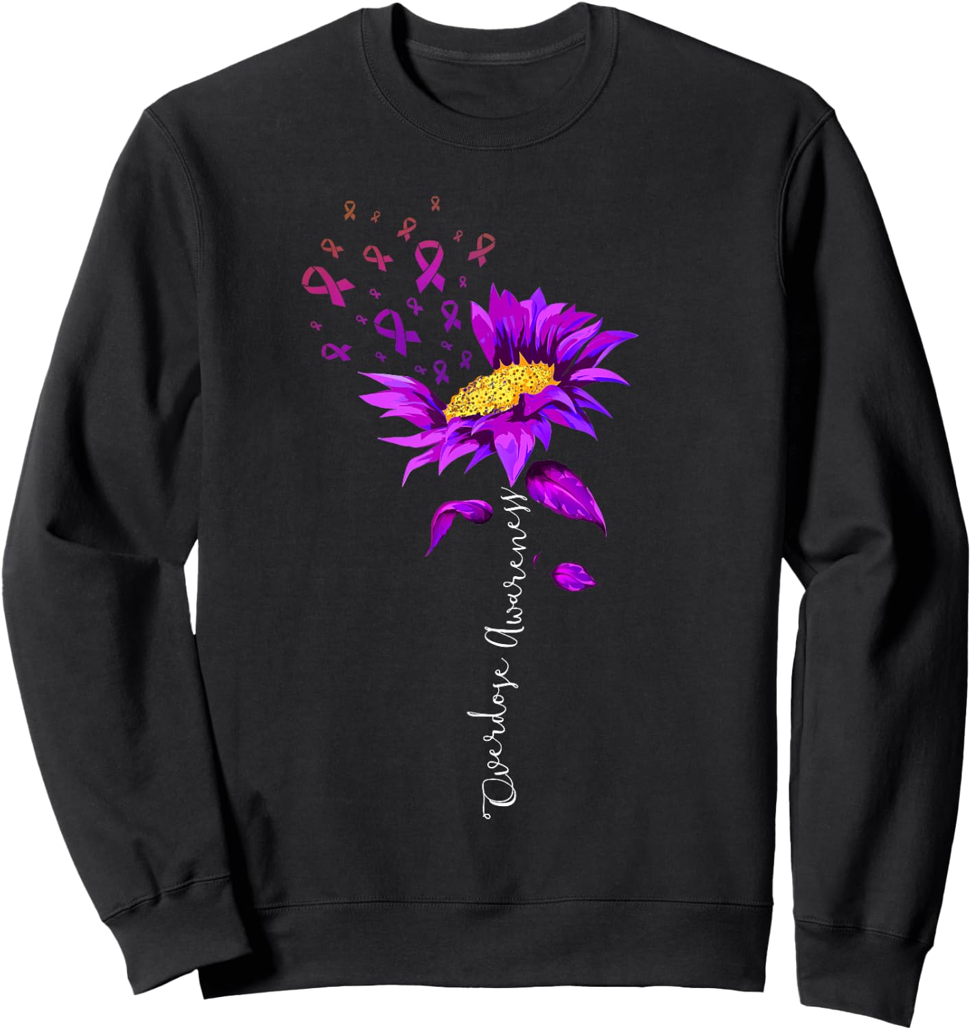 Overdose Awareness Month Sunflower Purple Ribbon Sweatshirt - Sweatshirt | Black