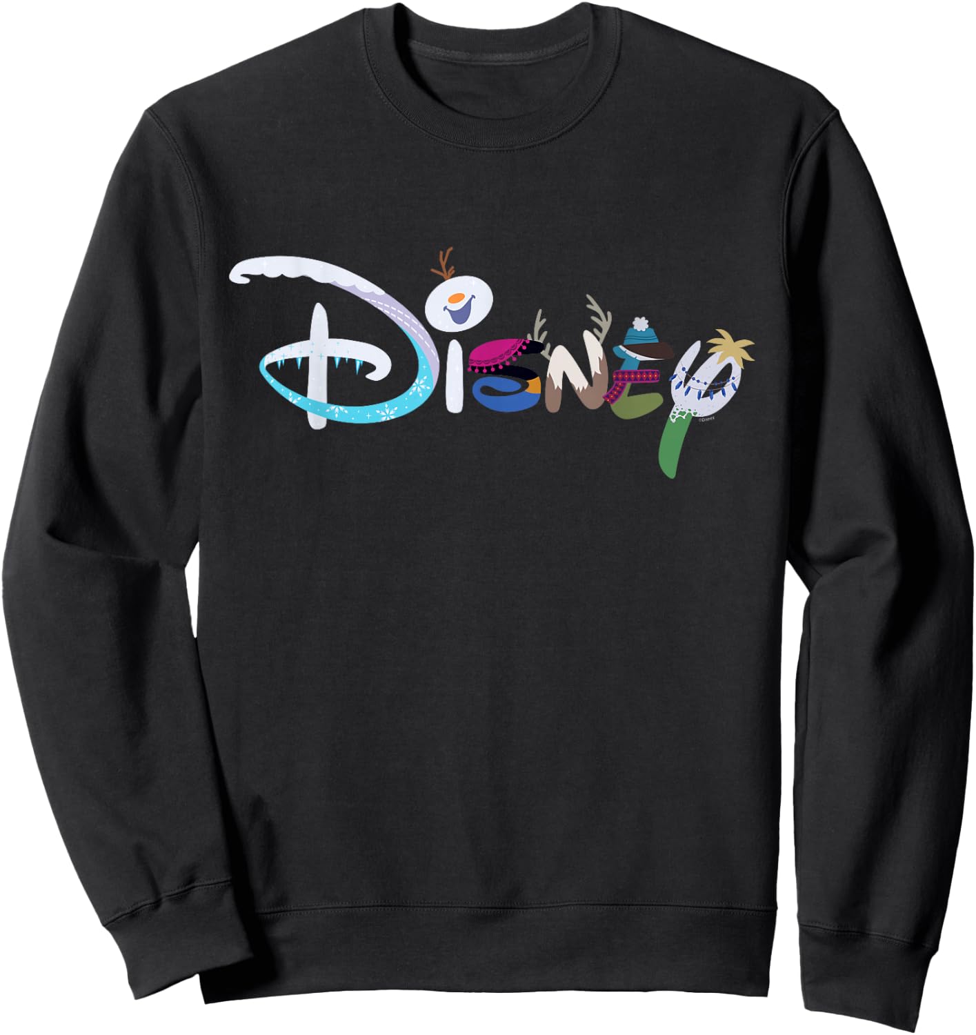Disney Princess Frozen Characters Elsa Anna Olaf Disney Logo Sweatshirt - Sweatshirt | Black