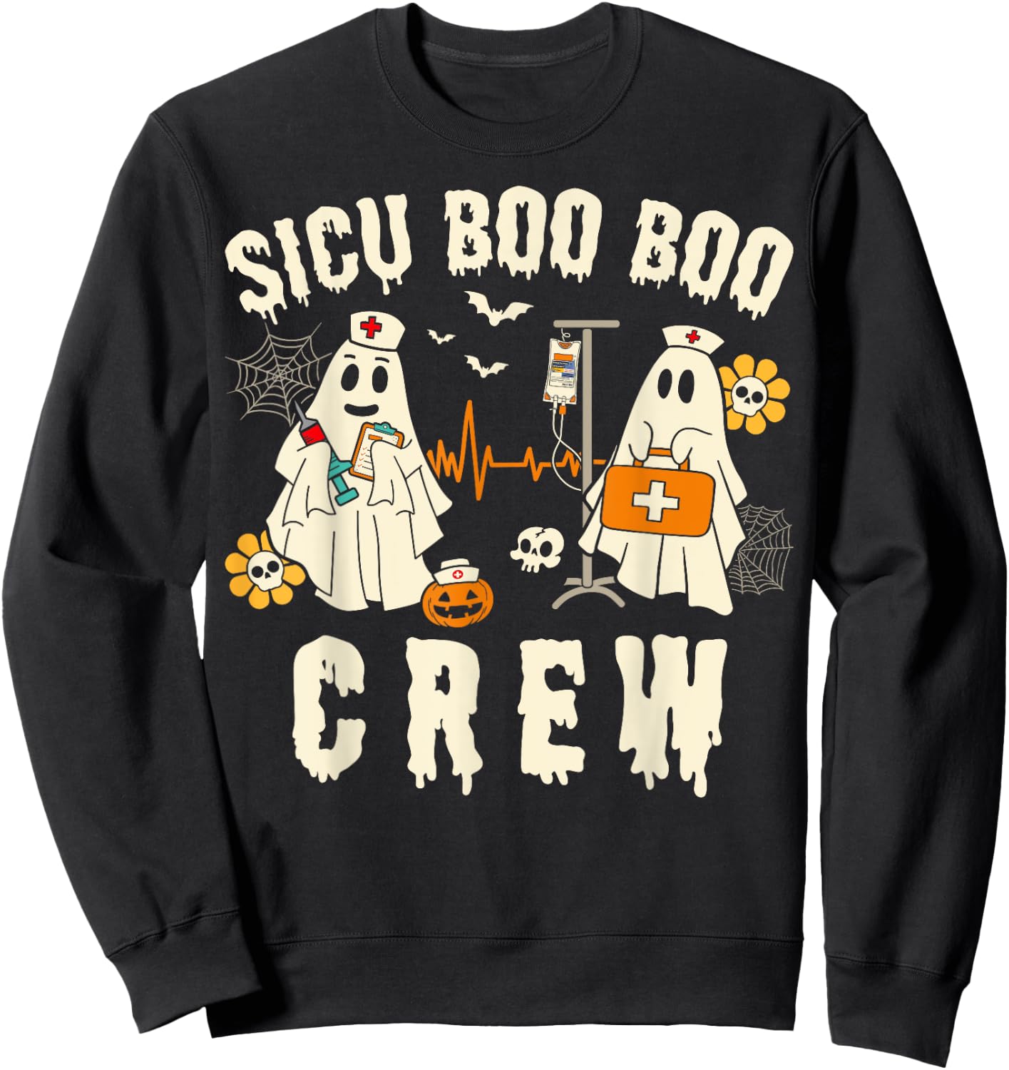SICU Nurse Cute Health Worker Halloween Ghost Nurse Sweatshirt - Sweatshirt | Black