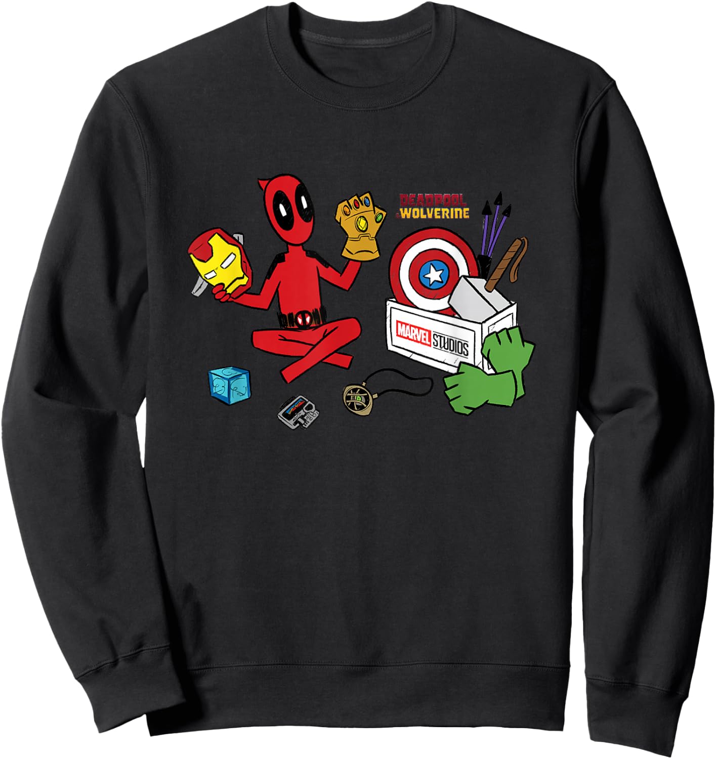 Marvel Deadpool & Wolverine Avengers Tool Box Sketch Icons Sweatshirt - Sweatshirt | Black