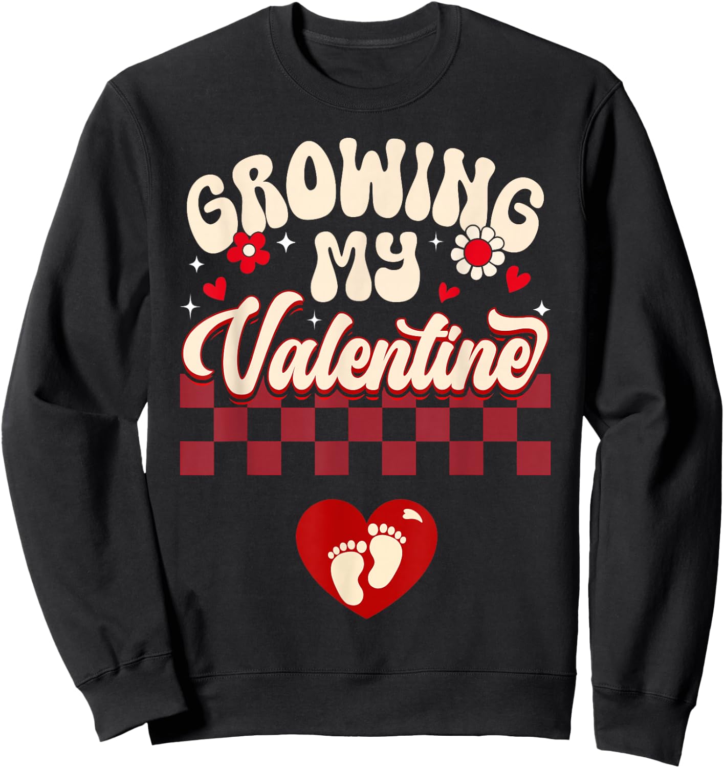 Growing My Valentine New Mom Valentines Pregnancy Pregnant Sweatshirt - Sweatshirt | Black