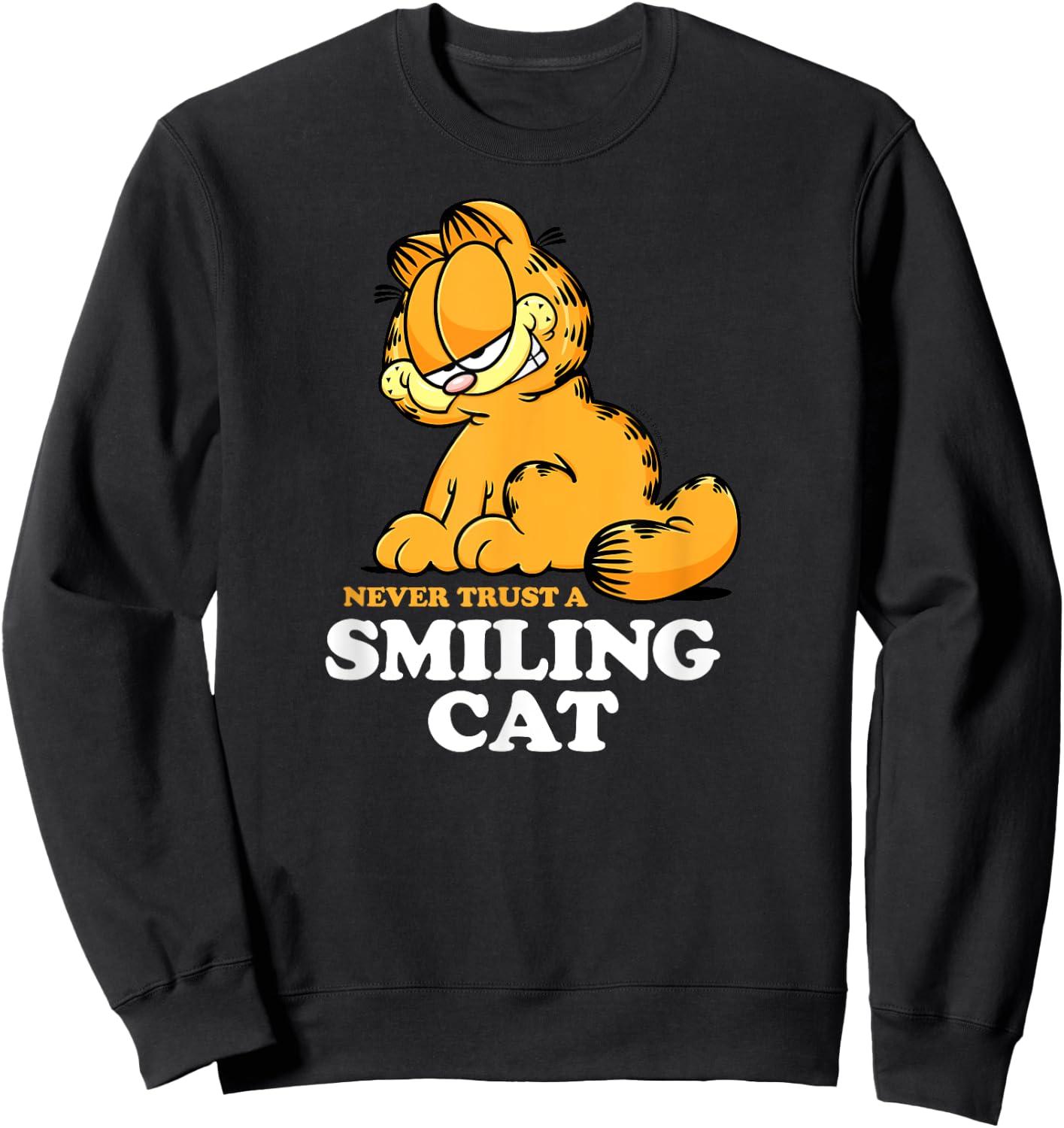 Garfield - Never Trust A Smiling Cat Sarcastic Graphic Sweatshirt - Sweatshirt | Black
